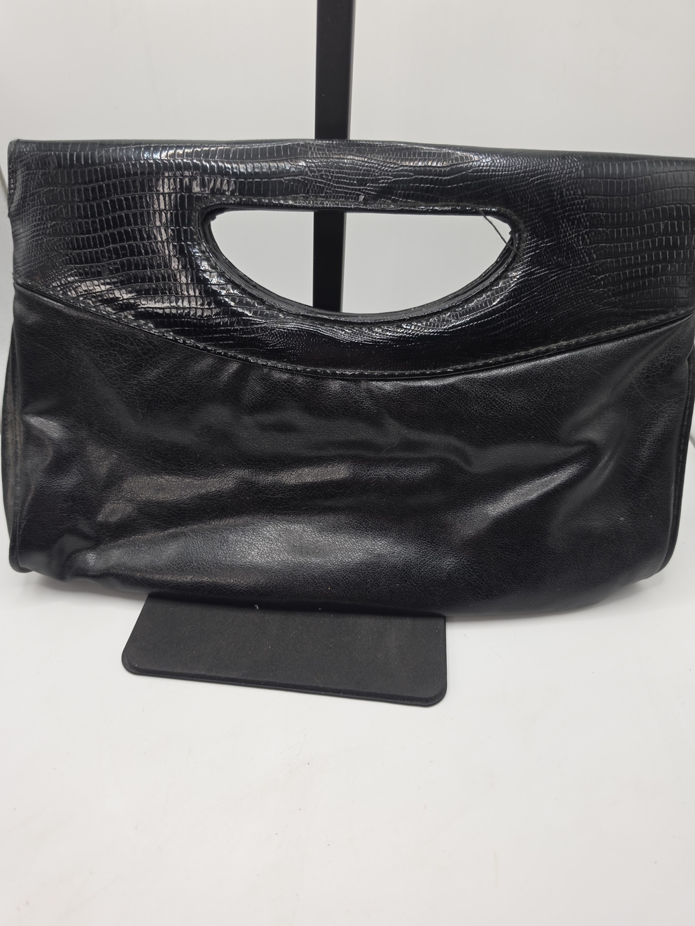 Vintage Hobo International Katrina Black Faux Leather Cutout Handle Clutch